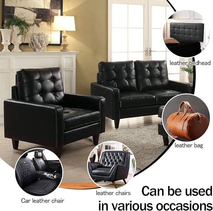 CHEIGHY 2pcs Self-Adhesive Leather Repair Kit for Furniture, Couches, Car Seats 8.2X11 Inch Black PU Vinyl Leather Patch Tape for Sofa, Office Chairs, Jackets