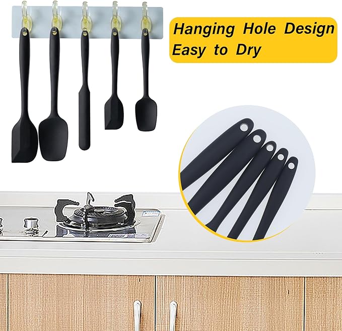 Silicone Spatula Set, 5 Piece Food Grade Rubber Spatulas for Baking, Cooking, and Mixing High Heat Resistant Non Stick Dishwasher Safe BPA-Free (Grey)