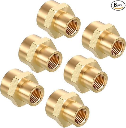 Pack of 6, 1/2" NPT FeMale to 1/4" NPT FeMale Solid Brass Pipe Fitting Coupler, Brass Coupling Hose Fittings Adapter for Pipe Leak Repair, Bathroom Remodeling, Tool Extensions