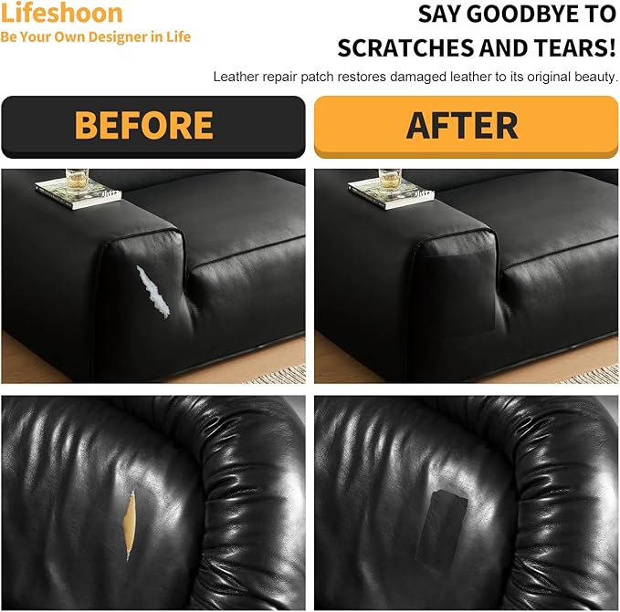 Lifeshoon Leather Repair Patch, 17X158 Inch Glossy Self Adhesive Leather Repair, Large Vinyl Patch Tape for Couches, Furniture, Car Seats, Cabinets, Wall, Handbags （17X158 Inch, Black）