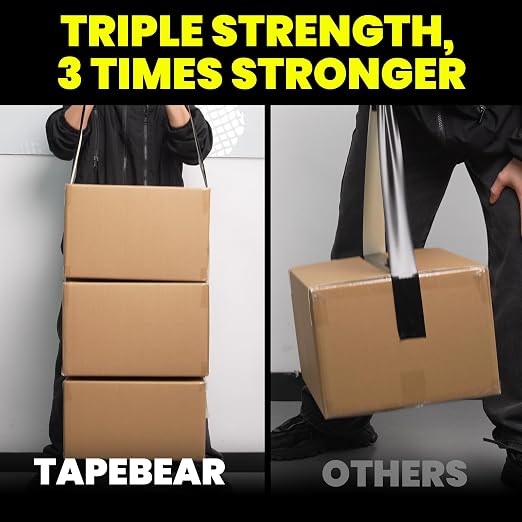 TAPEBEAR 16.5mil Thick Black Duct Tape Heavy Duty 1.88" x 105FT, Strong Tough Utility Ducting Tape Waterproof, No Residue, Flexible, Hand Tear Binding Tape for Bundle, Patch, Protect & Repair