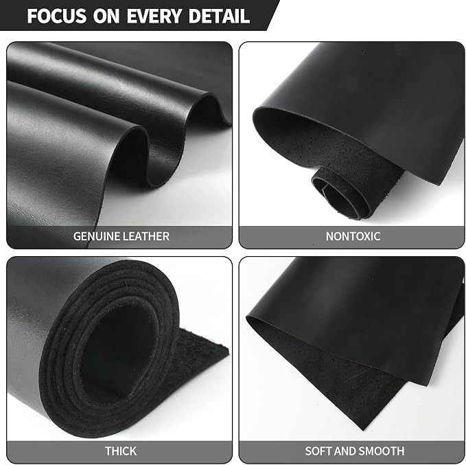 RingSun Genuine Leather Sheets for Leather Craft (2mm), Full Grain Leather for Tooling Craft Sewing(10''X10'', Black)
