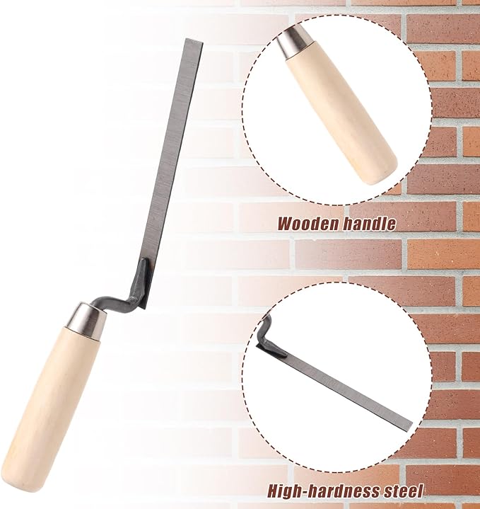 3pcs Tuck Pointer Trowel Set with Wood Handle, 1/4" 3/8" 1/2" Sizes Mortar Repair and Masonry Tools for Tuck Pointing Brick Joint Filling and Grouting Work