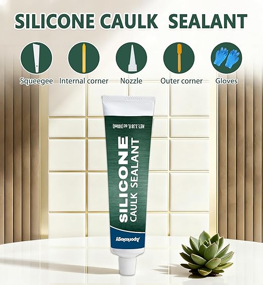 Clear Silicone Caulk Waterproof Silicone Sealant Stronger Adhesion Clear Caulk for Kitchen and Bathroom,Door, Window 3.38 fl.oz(100ml)