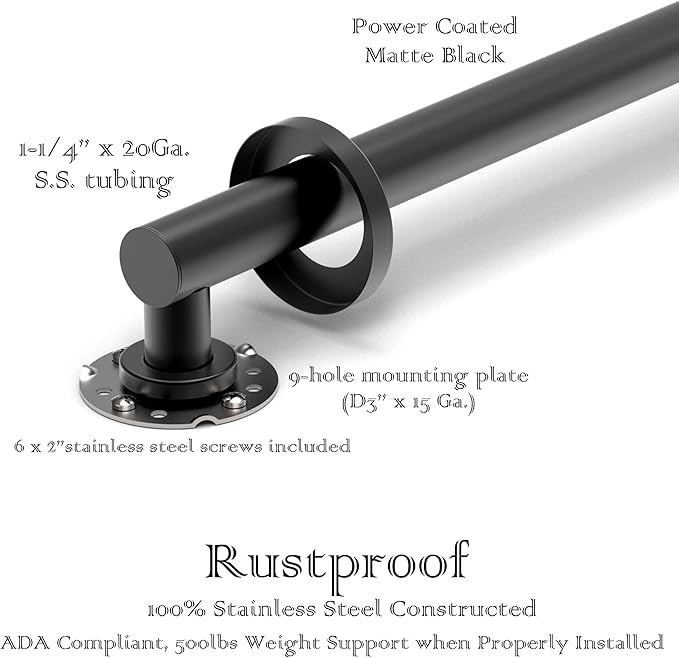 Bath, Shower and Toilet Safety Grab Bar for Seniors and Handicaps, ADA Compliant Mobility Aid Balance Assist Handle, Stainless Steel