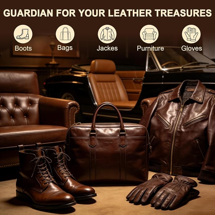Leather Care Kit – Includes 3.52oz Saddle Soap, 3.52oz Leather Oil, 2 Horsehair Brushes, Cloth & Sponge – Complete Leather Cleaning, Polishing & Conditioning Set – Perfect Gift for Men & Women