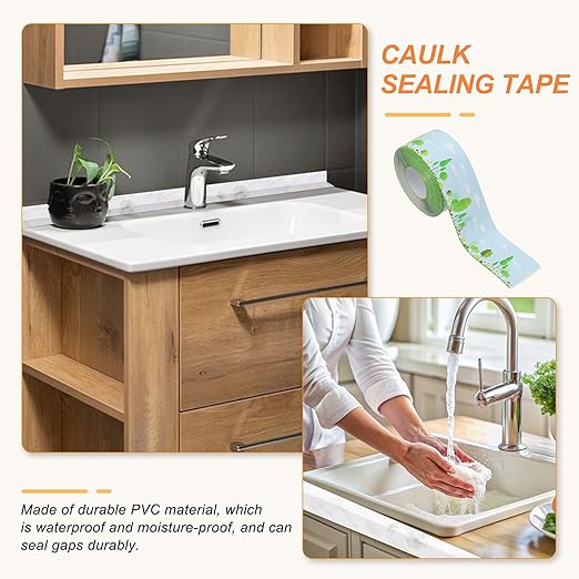 PATIKIL Caulk Tape Waterproof Self Adhesive, PVC Toilet Caulking Sealant Strip Bathtub Caulk Sealing Strip Tape for Bathroom Kitchen Countertop, Forest (1.5 Inch x 16.4 Ft)