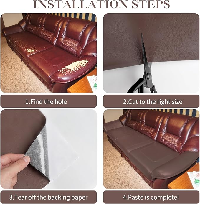 CHEIGHY Leather Repair Kit for Furniture - Advanced PU, Strong Self Adhesive Leather Repair Patch for Couch 3.9x79 inch Vinyl Repair Tape for Car Seat Upholstery Sofa Office Chair (Light Brwon)