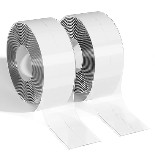 Dstorelhp 2 Rolls Clear Caulk Tape Waterproof Self Adhesive, Bathroom Peel and Stick Caulking Tape for Toilet Tub Shower Wall Trim, Easy to Install (1.5" x 10.5Ft)