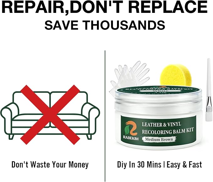 White Leather Repair Kit, Leather Recoloring Balm – Restore & Repair Faded Leather on Couches, Car Seats, Shoes & Furniture | Leather Color Restorer & Conditioner | Easy DIY Application