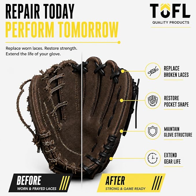 TOFL 72" Baseball Glove Lace Strips - Flat Shaped Cowhide Leather Lacing for Gloves, Mitts & DIY Repair
