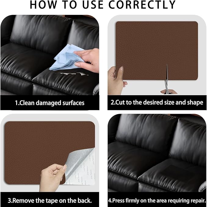 Self Adhesive Leather Repair Patch,8x12 inch Vinyl Repair Kit,Leather Repair Kit for Furniture,Car Seat,Couch,Office Chair, 2 Pcs Dark Brown