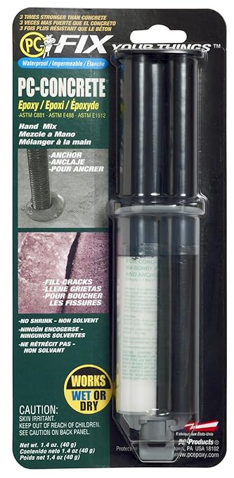 PC Products 70086 PC-Concrete Two-Part Epoxy Adhesive Paste for Anchoring and Crack Repair, 1.4 oz in Applicator Syringe, Gray