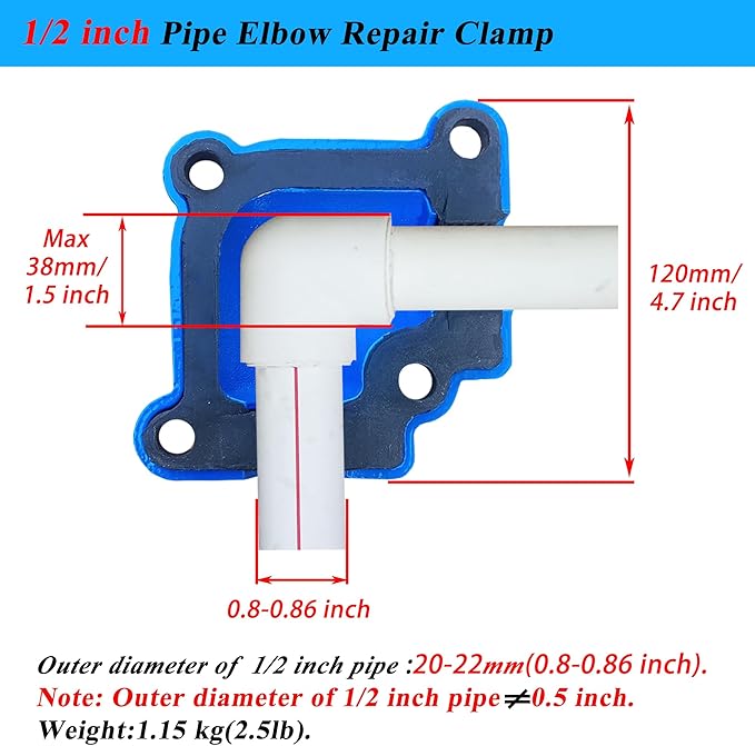 Pipe Repair Clamp For 1/2 Inch Pipe Elbow (Outer Diameter of the Pipe is about 0.83 inch) Leak Sealer for 90 Degree Elbow,PPR/PE Pipes and Iron Pipes,for Threaded and Socket Connection Elbow