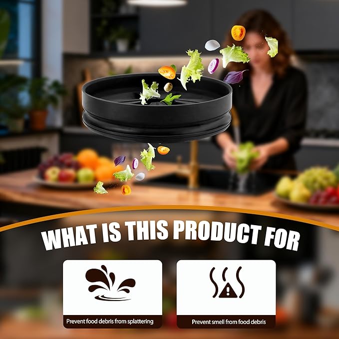 3 3/8" Garbage Disposal Splash Guard, QCB-AM Sink Baffle Replacement for InSinkErator Evolution Series, Upgraded Removable Quiet Collar Drain Plugs, Garbage Disposer Accessories, Black