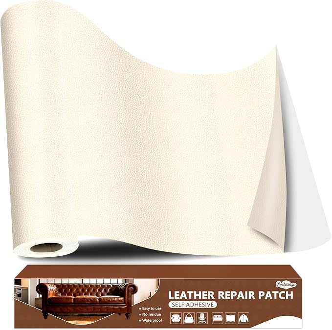 Ivory Leather Repair Tape, 16x80 Inch Leather Repair Patch Self-Adhesive, Waterproof Faux Leather Patch, Vinyl Repair Tape for Couch, Sofas, Furniture, Office Chair, Car Seats
