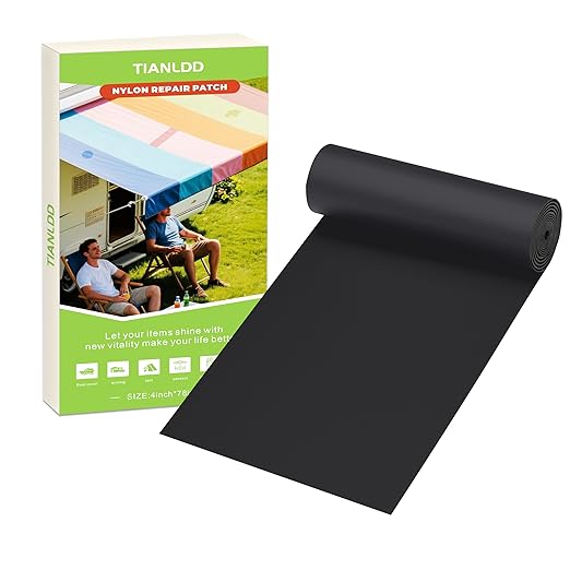 TIANLDD 4x78in Waterproof Repair Tape for Boat Covers,Tents,Tarp,RV Awning，Fabric Repair Tape(Black Blue)