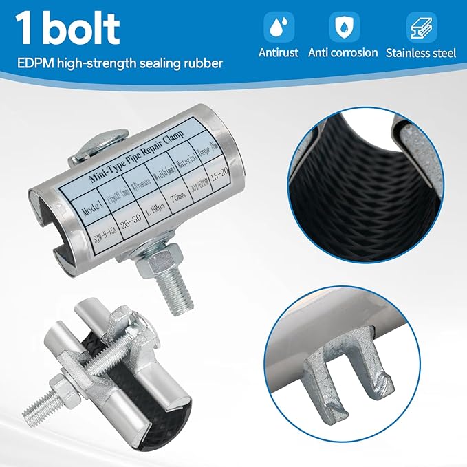1” X 3” inches pipe repair clamp, Stainless Steel Clamp with one Bolt, repair water pipe leak or copper pipe leak repair kit(26-30MM)