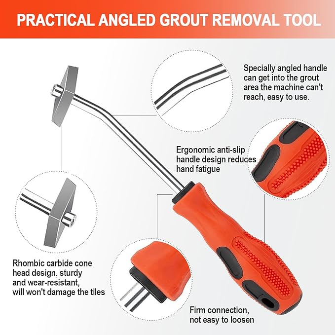 Grout Removal Tool, Angled Design Tile Joint Cleaning Tool, Grout Remover Cone with 3 Pieces Extra Carbide Tip, for Floor Tile Gaps or Corners Cleaning