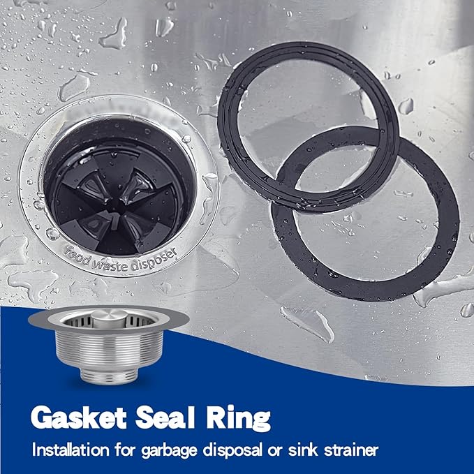 RQYEKDO 2PC Kitchen Sink Strainer Gasket Seal Rings， Fits Standard 3-1/2 inch Sink Drains,Garbage Disposal Rubber Seal Kit for InSinkErator 80032 Compatible Models, No Plumber's Putty Required (1Pack)