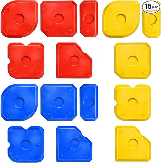 15 PCS Caulking Tool Set, Silicone Sealant Finishing Tools Multi-edge Sealant Applicator Smoother Portable Sealants Scraper for Kitchen Bathroom Floor Window Sealants Sealing Sink (Red Yellow Blue)