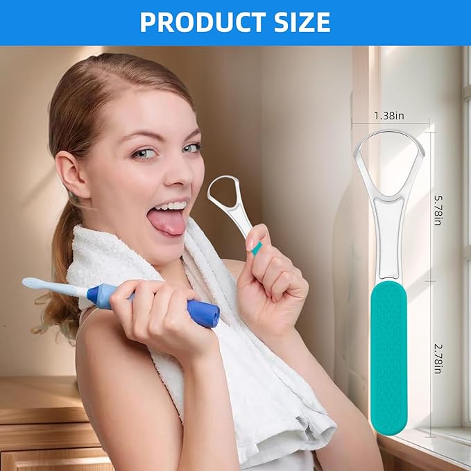 Stainless Steel Tongue Scraper for Adults, Double-Layer Tongue Cleaner for Bad Breath, Silicone Handle, Wide-Head Design, Dental Kit Oral Care Tools, Scrappers Tool (1 PCS)