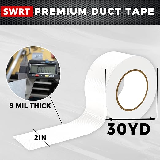SWRT 9 Mil 5-Pack White Heavy Duty Duct Tape Strong Adhesive, 2 in x 30 YD (Total 150YD) Duct Heavy Duty Waterproof All Weather White Duct Tape No Residue Sealing & Patching for Indoor&Outdoor Repair