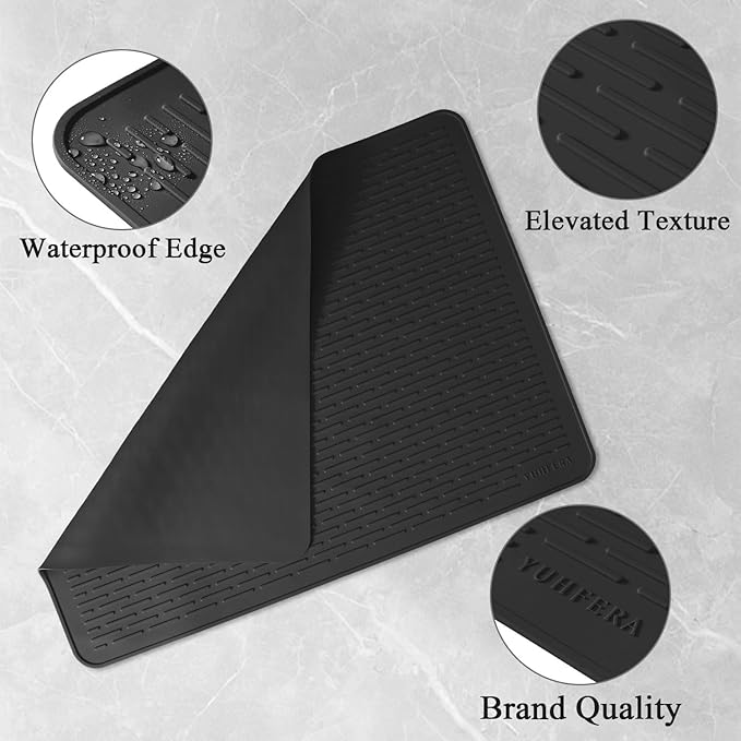 Silicone Stove Gap Covers with Stainless Steel, Oven Gap Filler Seals Gaps Between Stovetop and Counter, Stove Gap Guards Range Trim Kit, Easy to Clean Stove Gap Guard (Black 2 Pack,20.86" with mat)