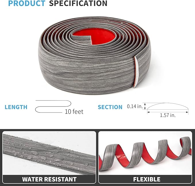 Art3d Self Adhesive Vinyl Strip for Joining Floor Gaps, Carpet Thresholds - 10 FT, 1.57in, Gray (Pack of 2)