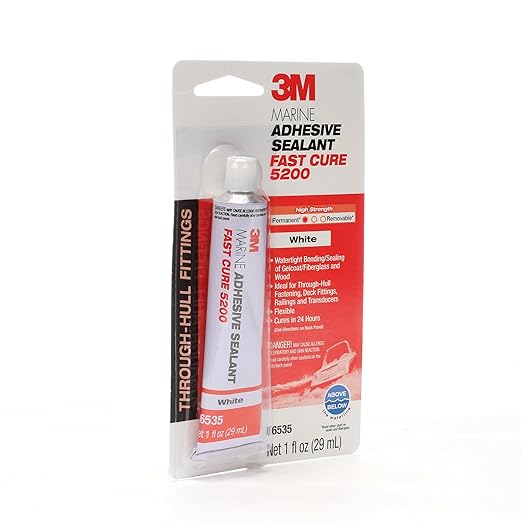 3M Marine Adhesive Sealant Fast Cure 5200 (06535) Permanent Bonding and Sealing for Boats and RVs Above and Below the Waterline Waterproof Repair, White, 1 fl oz Tube