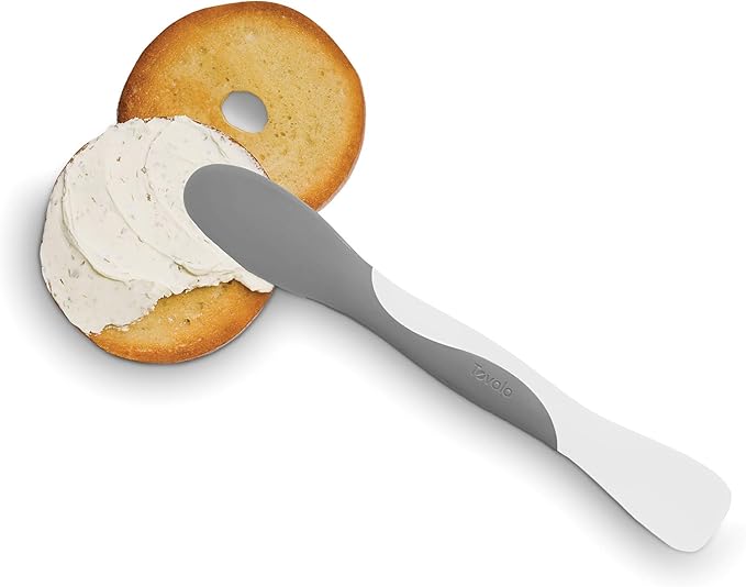 Tovolo Elements Scoop and Spread Large Dual End Silicone Sandwich Spreader Tool with Nylon Handle, BPA Free Dishwasher Safe Silicone and Nylon Tool for Spreading and Scooping, White and Charcoal Gray