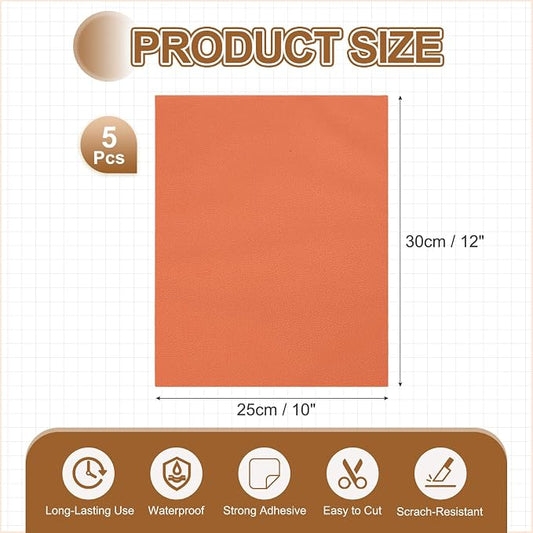 MECCANIXITY 5 Pcs Leather Repair Patch 10"x12" Self-Adhesive Leather Vinyl Repair Tape Kit for Furniture Couches Sofa Chair Car Boat Seats Jackets, Orange