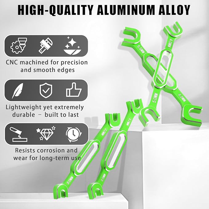 4PCS RC Wrench 3.0/3.2/3.5/3.7/4.0/5.0/5.5/6.0mm Turnbuckle Nut Ball Joint Remover Aluminum Alloy RC Car Repair Tool For RC Crawler Monster Truck Off Road Car Drone Boat Upgrade Parts, Green