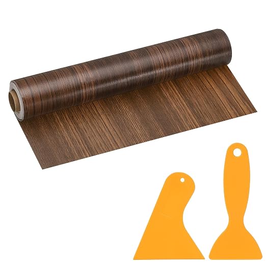 PATIKIL Wood Grain Repair Tape, 12" x 33' Self Adhesive Realistic Wood Tape with Scraper Durable Repair Patch for Furniture Floor Window Door Table DIY Home Decor, Jet Black Wood Grain
