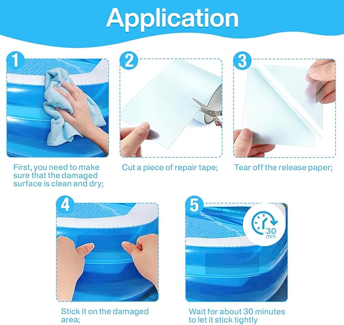 Pool Patch Repair Kit - Strong Adhesive Waterproof Tape for Inflatable Above Ground Pools & Hot Tubs, TPU 5in X 5ft Pool Liner Patch Kit- Fix Leaks Fast, UV Resistant Underwater Pool Patch Kit