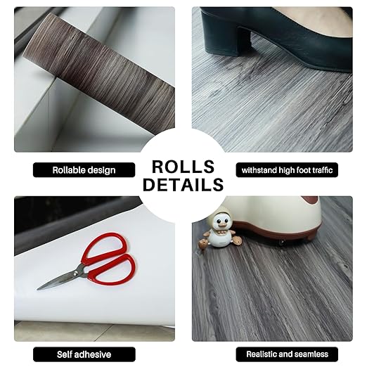 Wood Grain Peel and Stick Floor Tiles – 11.8” Width, Full Roll Length of 394" – Versatile Design for Any Space, Self Adhesive Vinyl Flooring, Waterproof and Non-Slip Features
