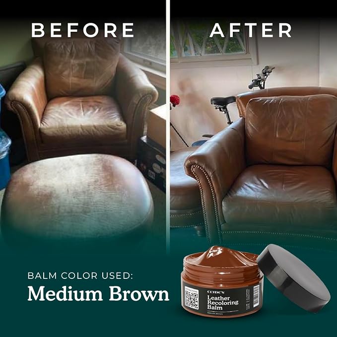 Clyde's™ Leather Company Leather Recoloring Balm – Color Restore & Scratch Repair Kit for Faded Leather Furniture, Car Seats, Sofa & Vinyl | 23 Colors | Non-Toxic Dye