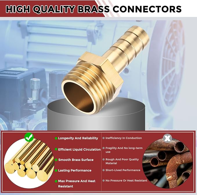 Pack of 2 Brass Hose Barb Fittings Adapter Connector 8mm Hose Barb to M16x1.5 Male Fittings for Home Machines, Massage Bathtubs, and Irrigation Systems
