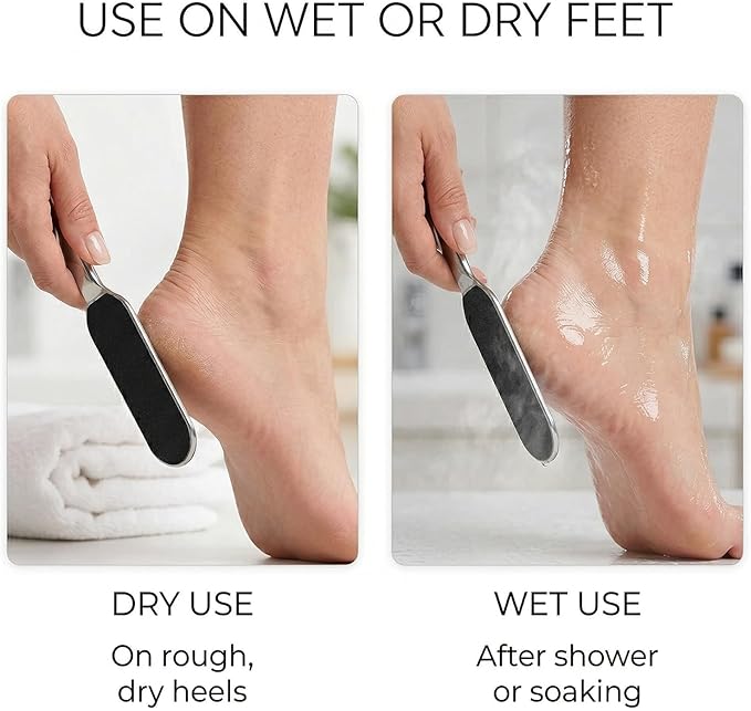 Stainless Foot File Callus Remover for Cracked Heels & Dead Skin — Pedicure Rasp with 10 Replacement Pads & 2 Exfoliating Foot Masks, Sandal Season Foot Care Kit (Premiunm Set(1pice File))
