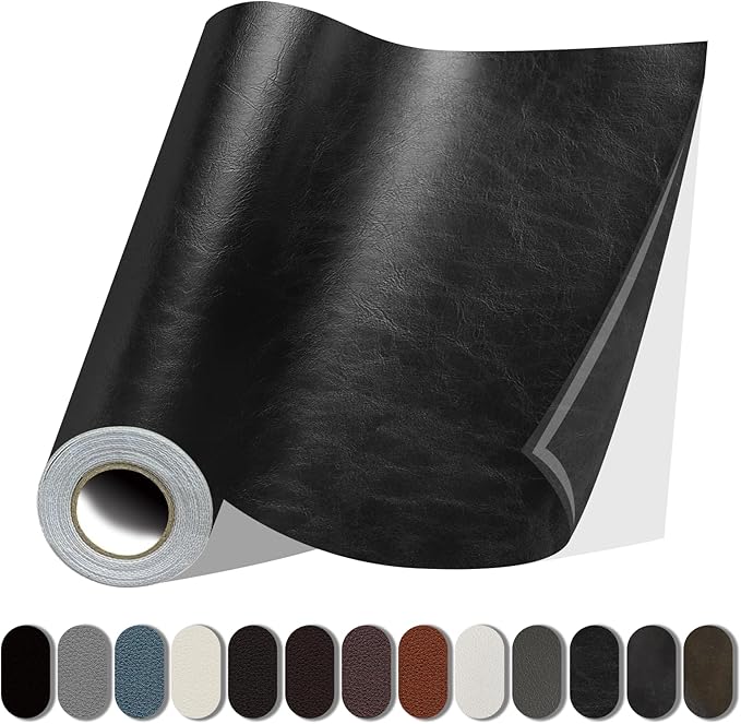 Lifeshoon Leather Repair Patch, 17X158 Inch Glossy Self Adhesive Leather Repair, Large Vinyl Patch Tape for Couches, Furniture, Car Seats, Cabinets, Wall, Handbags （17X158 Inch, Black）