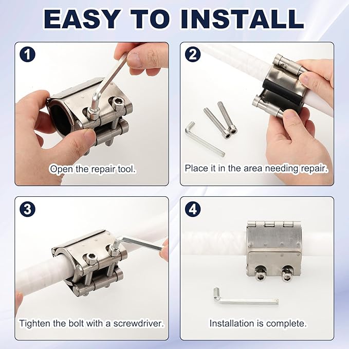 HARFINGTON Pipe Repair Clamp 4-1/4" OD 106mm-112mm 304 Stainless Steel Leak Sealer Emergency Pipe Repair for Plastic Metal Tubing Water Gas Oil Lines, Silver