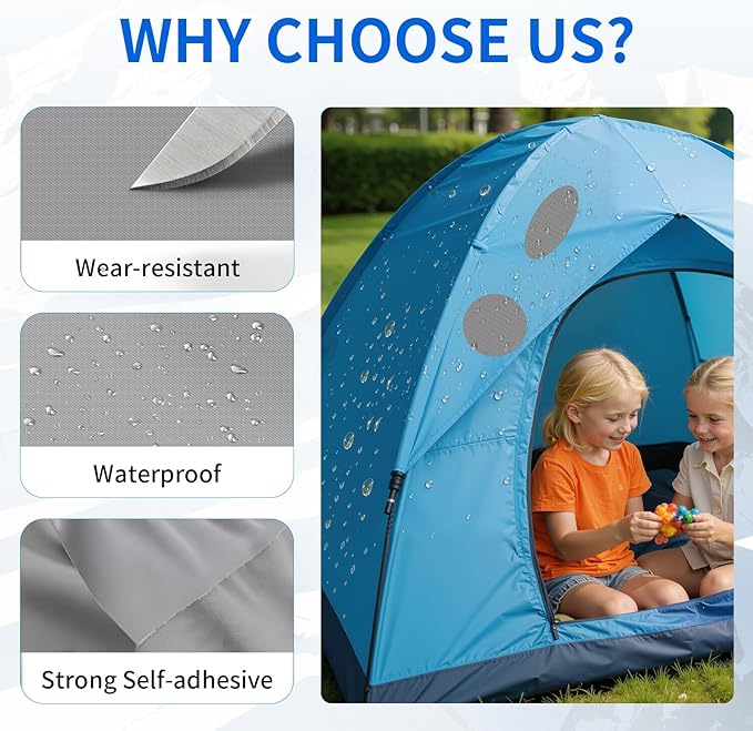 Waterproof Self-Adhesive Nylon Fabric Repair Tape - Tent Repair Kit,4pcs Fabric Patches for Jacket, Clothes, Puffer Down Jacket,Sleeping Bag, Outdoor Gear Tenacious Repairs Tape, LightGray