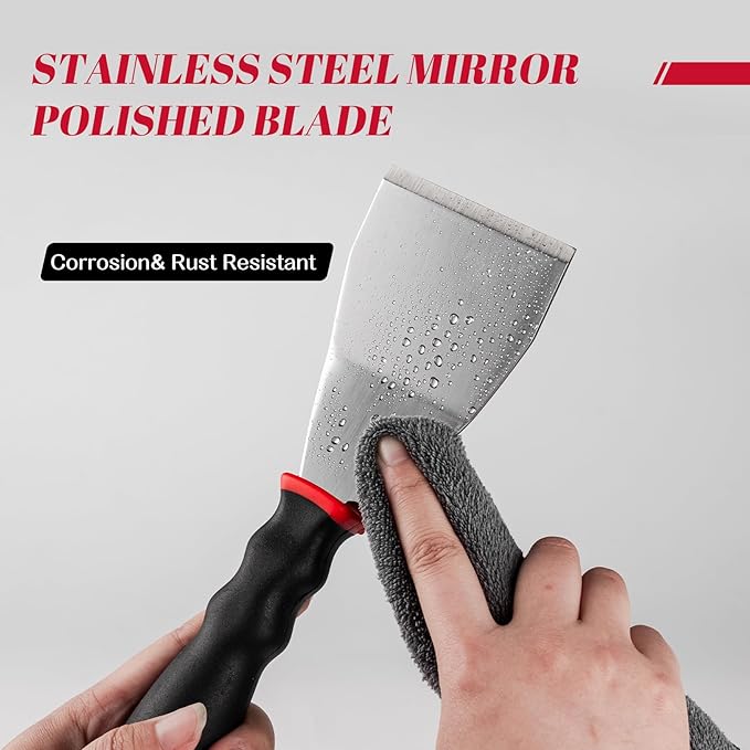 Mister Rui Bent Heavy Duty Scraper, 2 Pack 3 Inch Bent Scraper, Stainless Steel Putty Knife with Hammer End, Spackle Knife with Soft Grip Rubber Handle, Paint Scraper Tool for Wood