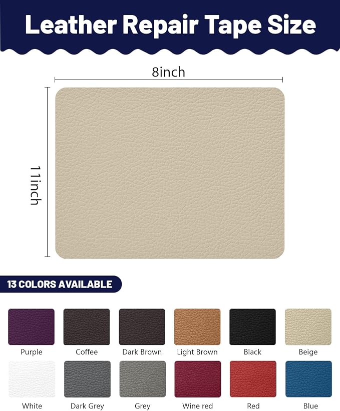 Leather Repair Patch Tape Kit,Self Adhesive Leather Repair for Sofa，Car Seat,Office Chair,Furniture,Jacket,Waterproof Strong Adhesive Vinyl Repair Kit. 8 in x 11 in,Light Beige