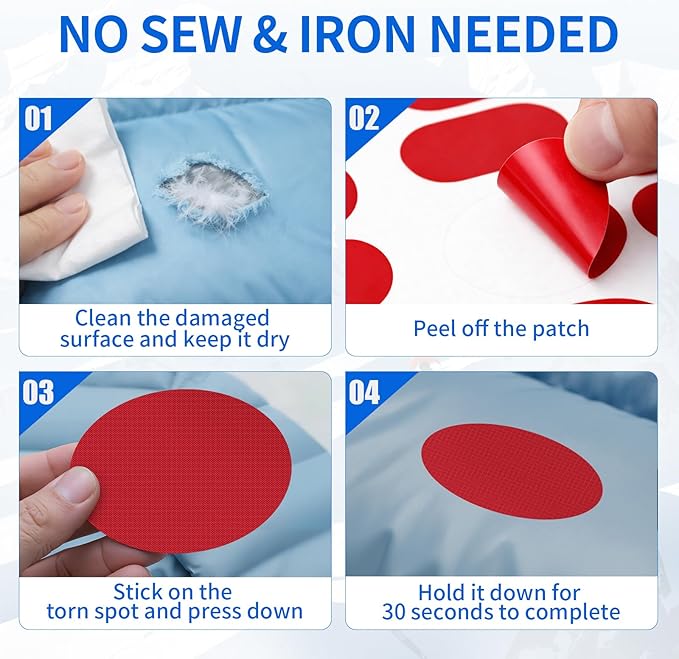 Waterproof Self-Adhesive Nylon Fabric Repair Tape - Tent Repair Kit,48pcs Fabric Patches for Tent, Jacket, Clothes, Puffer Down Jacket,Sleeping Bag, Outdoor Gear Tenacious Repairs Tape, Dark Red