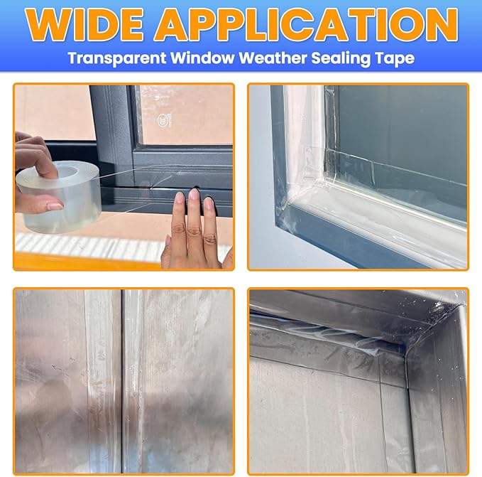 Transparent Window Weather Sealing Tape 2 Inch x 33 FT Clear Window Insulation Sealing Tape No Residue Sealing Film Tape