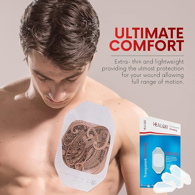 Transparent Film Dressing 4" x 4.75" (50 Pack) – Waterproof Adhesive Wound Bandages for Post-Surgical Shower, IV Shield, Tattoo Aftercare, Clear Breathable Dressing Patches by HEALQU