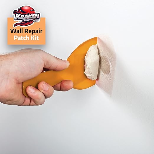 Kraken Bond Drywall Patch Repair Kit - (2x8 fl.oz.) Easy to Use Wall Patch Repair Kit for Drywall Hole & Cracks, Includes Aluminum Self-Adhesive Patch, Grit Sandpaper, Plastic Putty Knife, 2 Pack
