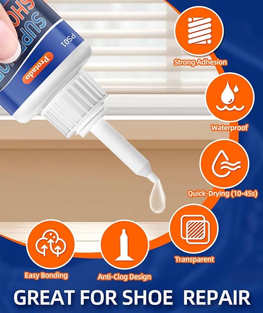 Clear Super Glue 35g, Shoe Glue for Shoe Repair with Anti-Clog Cap, Quick Dry Waterproof Professional Grade Adhesive for Rubber Soles Heels Leather Sneakers Boots Sandals and More (1 Pack)