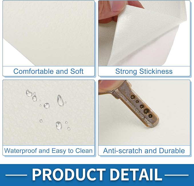 Self Adhesive Leather Repair Patch Strong Stickiness 19.6"x53.9" Leather Repair Tape PVC Faux Leather White 1 Pcs